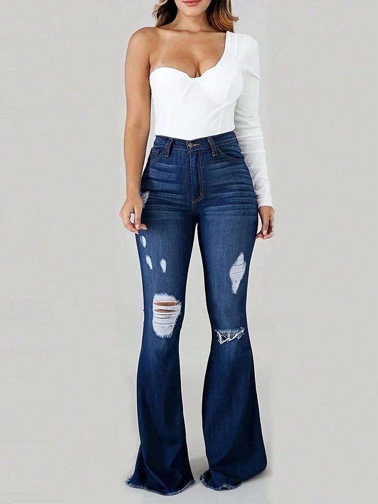 Women Chic Elastic Ripped Jeans Slim High Waist Flared Long Pants Hollow Out Casual Fashion Trousers Floor Length Pants TC08416
Women Chic Elastic Ripped Jeans Slim High Waist Flared Long Pants Hollow Out Casual Fashion Trousers Floor Length Pants TC08416