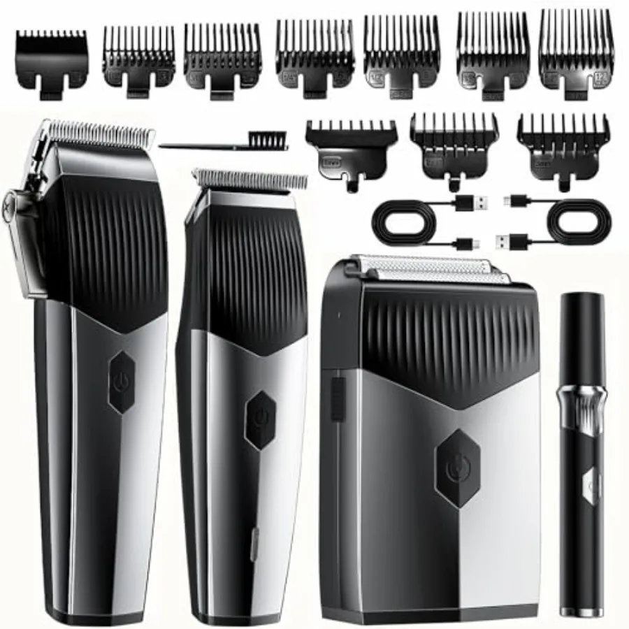 Professional Hair Clipper Set for barber use, stainless steel blades, black, 4-in-1 rechargeable with beard trimmer and shaver
Professional Hair Clipper Set for barber use, stainless steel blades, black, 4-in-1 rechargeable with beard trimmer and shaver