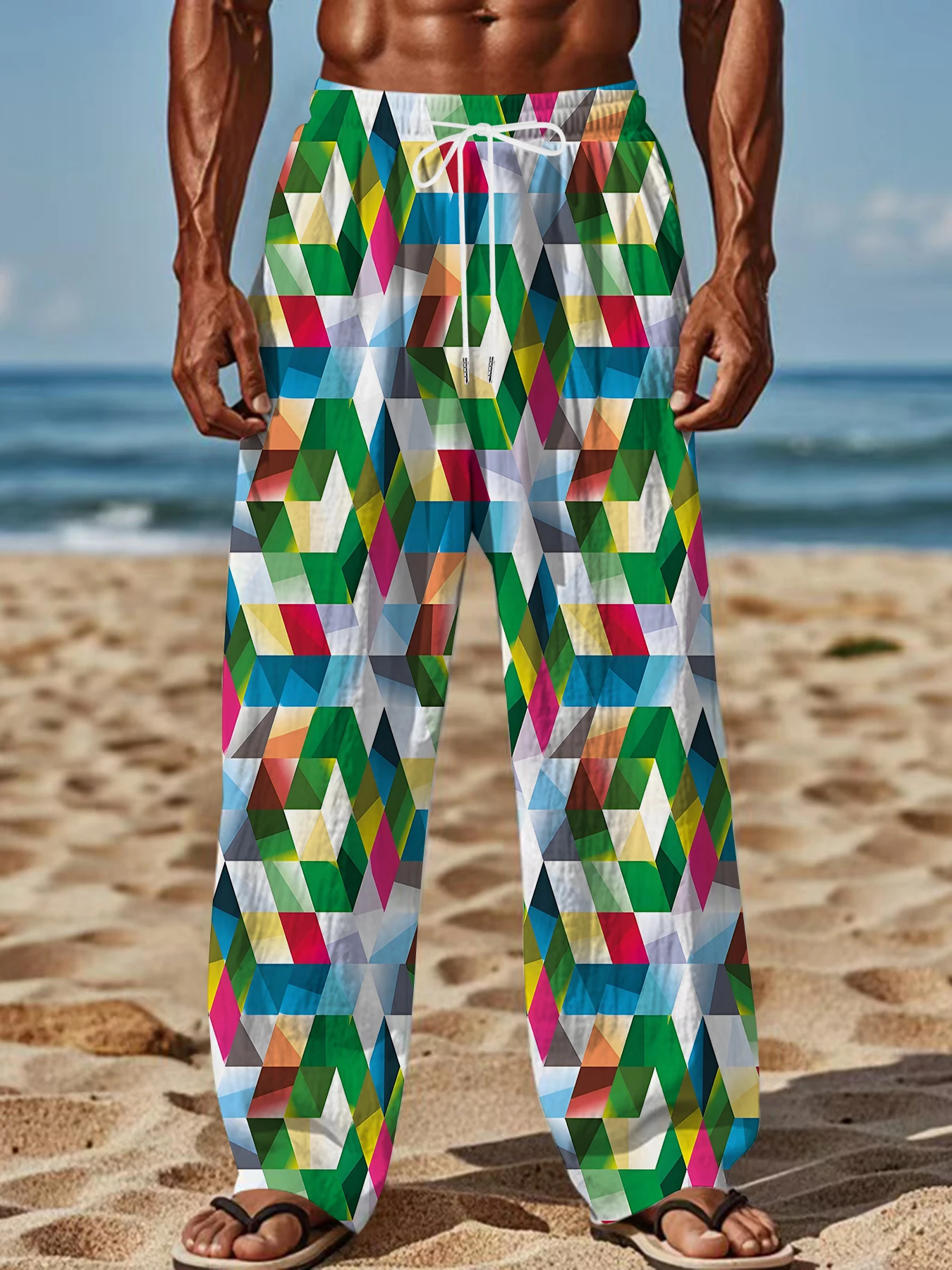 2026 Men's Printed Straight Leg Pants Abstract Wave Design Drawstring Waist Loose Fit Summer Beach Casual Lightweight Trousers
2026 Men's Printed Straight Leg Pants Abstract Wave Design Drawstring Waist Loose Fit Summer Beach Casual Lightweight Trousers