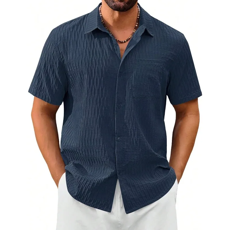 Men's Short Sleeve Button Down Shirts Casual Textured Summer Beach Vacation Shirt With Pocket
Men's Short Sleeve Button Down Shirts Casual Textured Summer Beach Vacation Shirt With Pocket