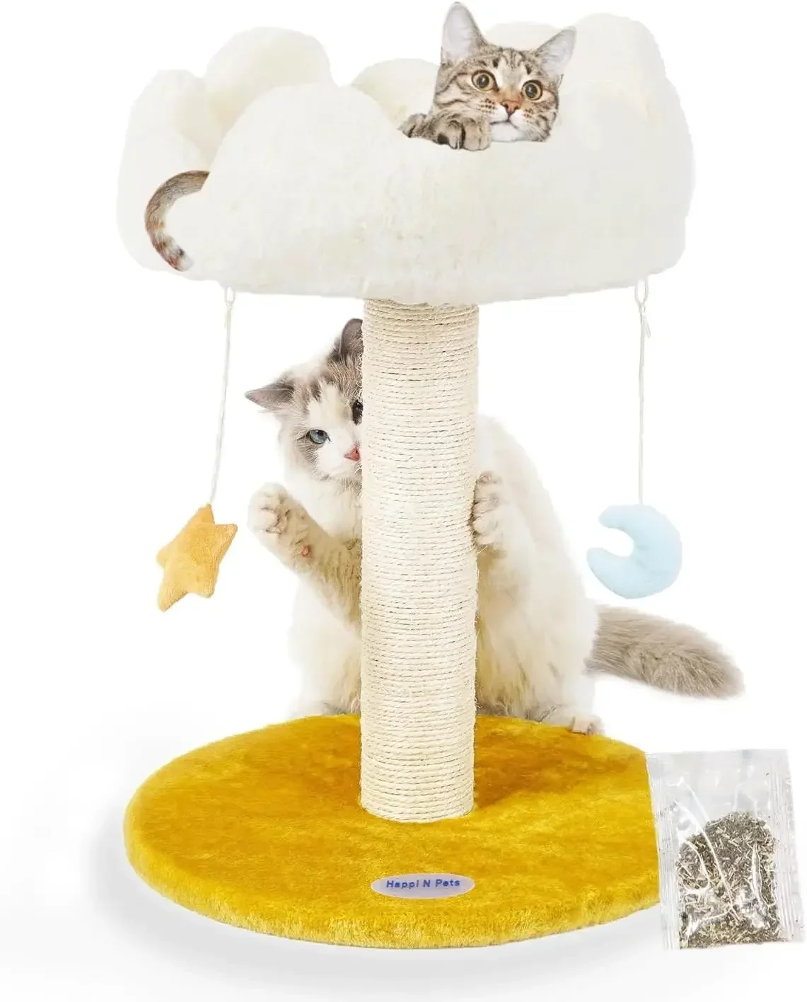 Bed, Small Cat Tree for Kittens, Cat Scratch Post with Cloud-Shaped Soft Perch & Cute Toys, Removeable Cover, Bounus Catnip 
Bed, Small Cat Tree for Kittens, Cat Scratch Post with Cloud-Shaped Soft Perch & Cute Toys, Removeable Cover, Bounus Catnip