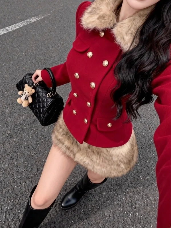 Red Retro High-End Feeling Set Ele Lady New Year's Robe Woolen Jaet f Skirt Two-Piece Set Women Faionable Ensemble
Red Retro High-End Feeling Set Ele Lady New Year's Robe Woolen Jaet f Skirt Two-Piece Set Women Faionable Ensemble