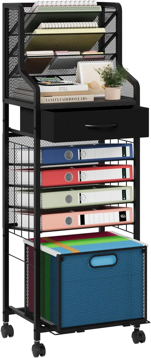10-Tier Rolling File Cart with Drawer and Hanging Folders, Lockable Wheels for Office, Home, Studio, School Storage in Black
10-Tier Rolling File Cart with Drawer and Hanging Folders, Lockable Wheels for Office, Home, Studio, School Storage in Black