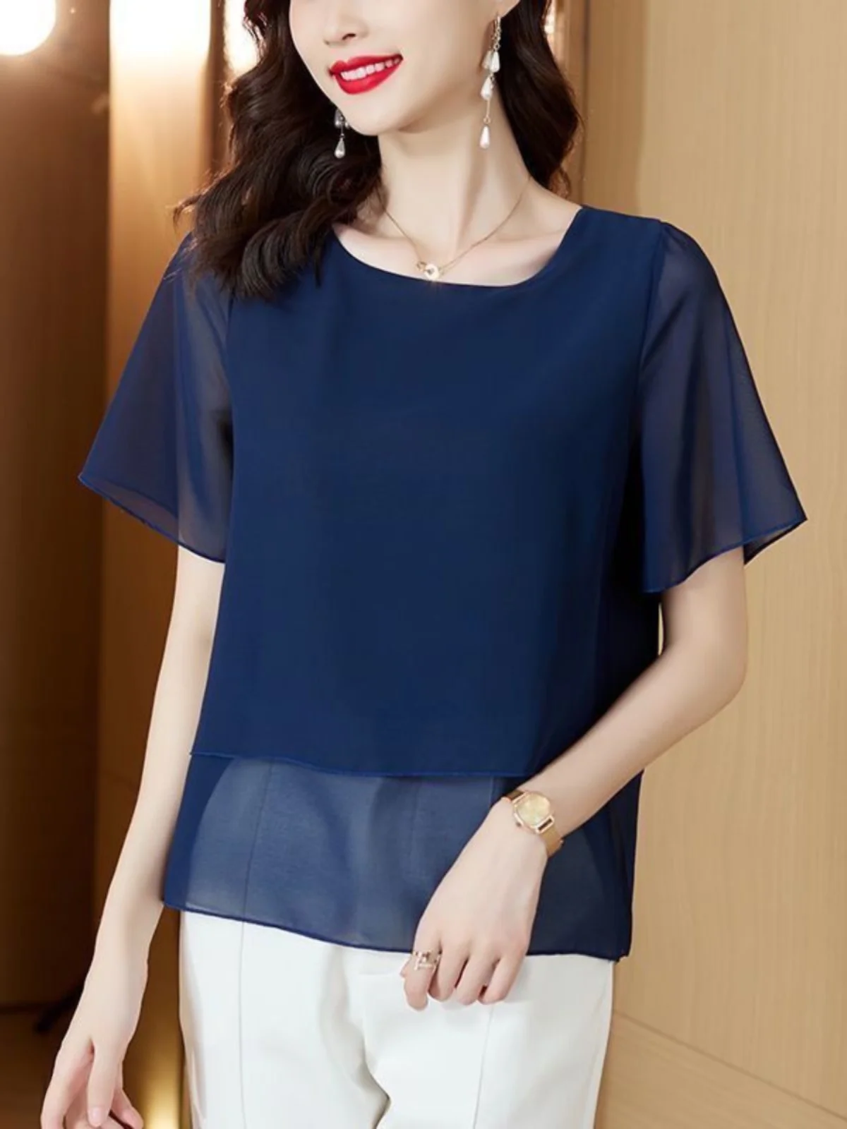 Faionable ort Sve Chiffon Top Women's Midlife Mom Summer Sle Loose Fit round Ne Single Piece Color
Faionable ort Sve Chiffon Top Women's Midlife Mom Summer Sle Loose Fit round Ne Single Piece Color