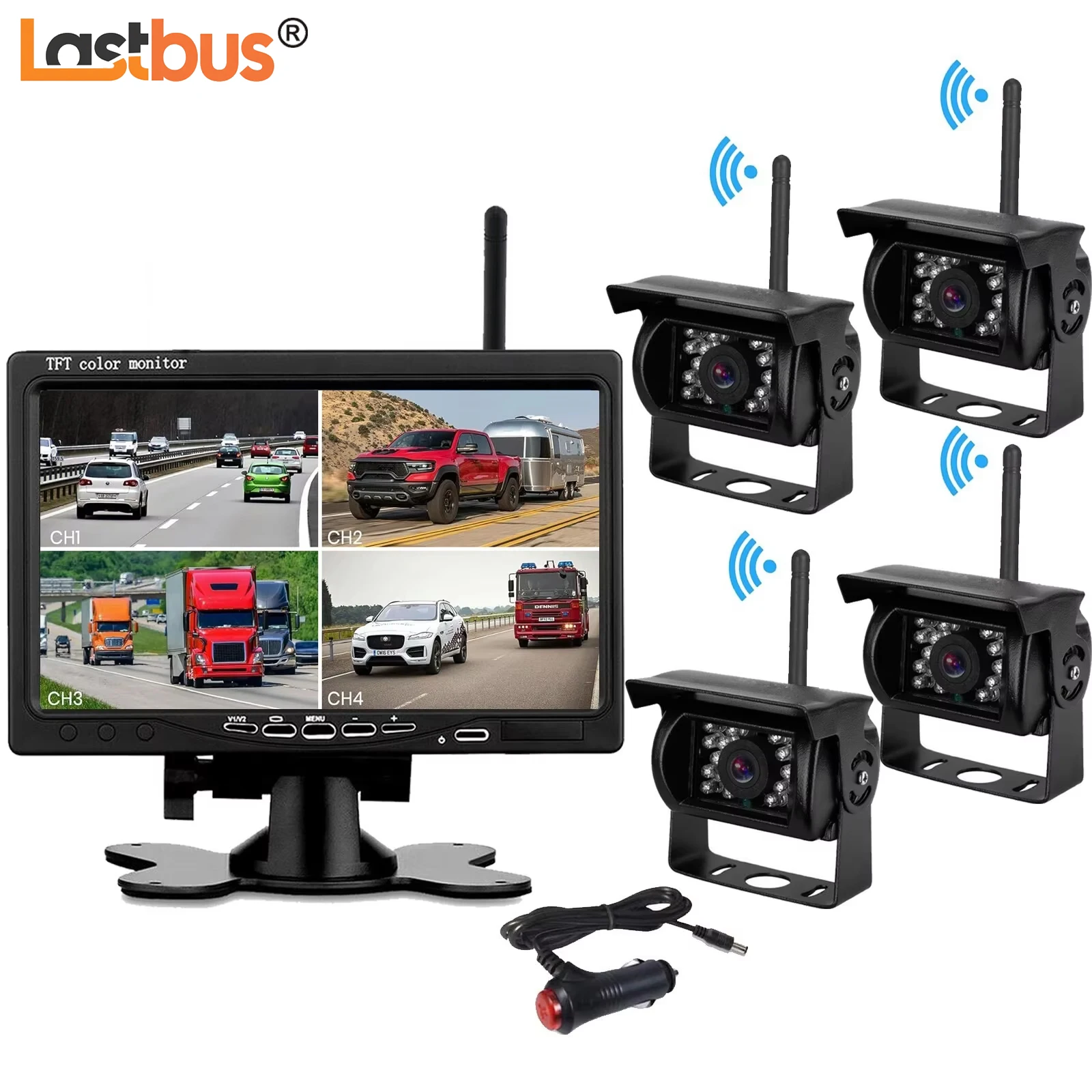 Lastbus 7" IPS Screen Quad Split Monitor With Wireless Digital Backup Camera Night Vision Waterproof For Caravan Bus Trailer RV
Lastbus 7" IPS Screen Quad Split Monitor With Wireless Digital Backup Camera Night Vision Waterproof For Caravan Bus Trailer RV