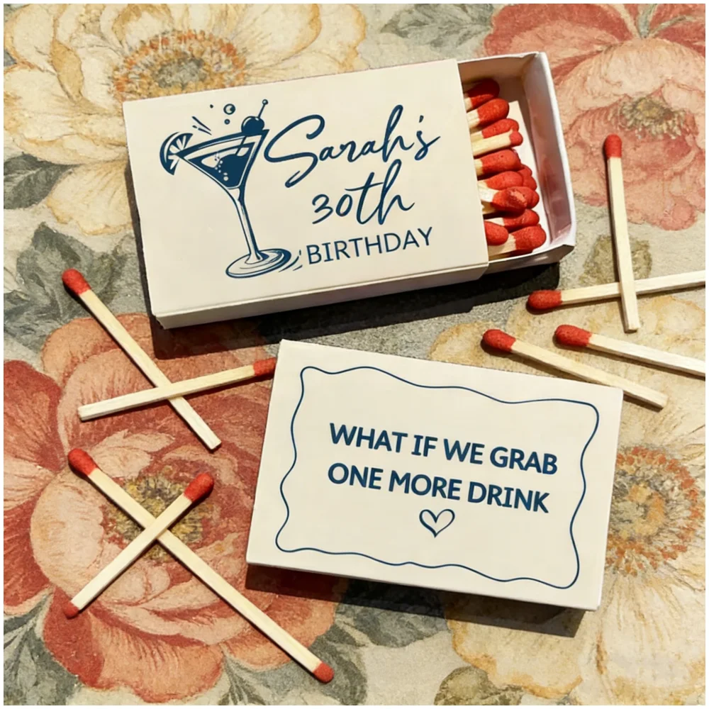 Personalized Cocktail Theme Birthday Matchboxes, Bulk 30th Birthday Favors, Funny Drink Party Gifts for Guests
Personalized Cocktail Theme Birthday Matchboxes, Bulk 30th Birthday Favors, Funny Drink Party Gifts for Guests