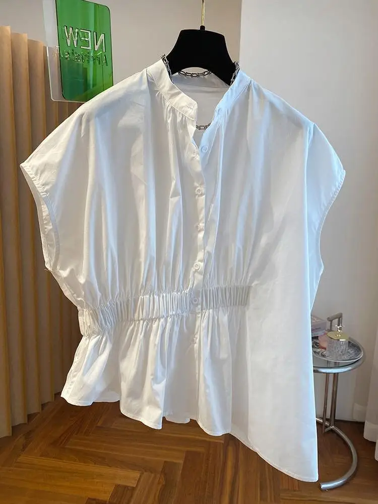 Women O-neck Short-sleeved Solid Color Simple Asymmetric Irregular Shirts Female Summer Folds Waist Loose Single-breasted Blouse
Women O-neck Short-sleeved Solid Color Simple Asymmetric Irregular Shirts Female Summer Folds Waist Loose Single-breasted Blouse