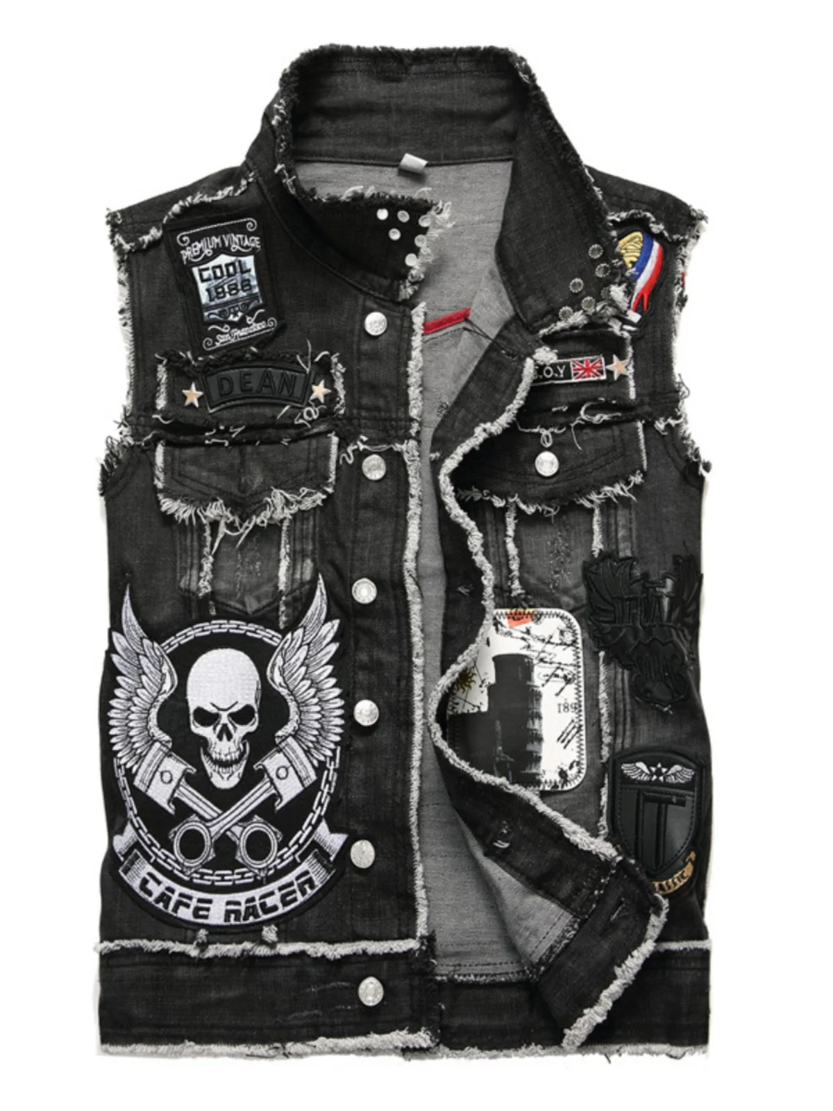 Skeletal Embroidery Jeans Vest Men's Frayed Rivet Decoration No-Sleeve Jacket Vest Top Youth Casual Fashion Cotton Polyester
Skeletal Embroidery Jeans Vest Men's Frayed Rivet Decoration No-Sleeve Jacket Vest Top Youth Casual Fashion Cotton Polyester