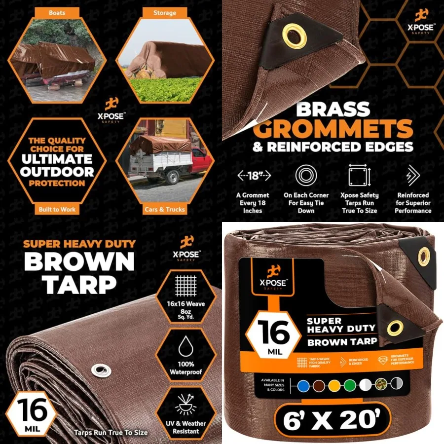 6' x 20' Super Heavy Duty 16 Mil Poly Tarp Cover - Thick Waterproof, UV Resistant, Rip and Tear Proof Tarpaulin with Grommets a
6' x 20' Super Heavy Duty 16 Mil Poly Tarp Cover - Thick Waterproof, UV Resistant, Rip and Tear Proof Tarpaulin with Grommets a