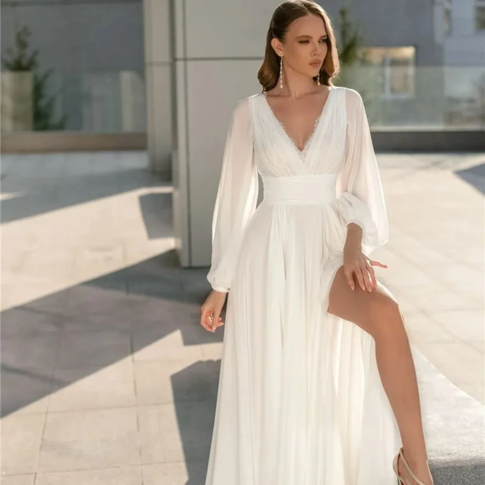 2024 Simple Wedding Dresses For Women V-Neck Puff Sleeves A-Line Bridal Gowns Chiffon Pleated Backless Vestidos De Novia Custom
2024 Simple Wedding Dresses For Women V-Neck Puff Sleeves A-Line Bridal Gowns Chiffon Pleated Backless Vestidos De Novia Custom