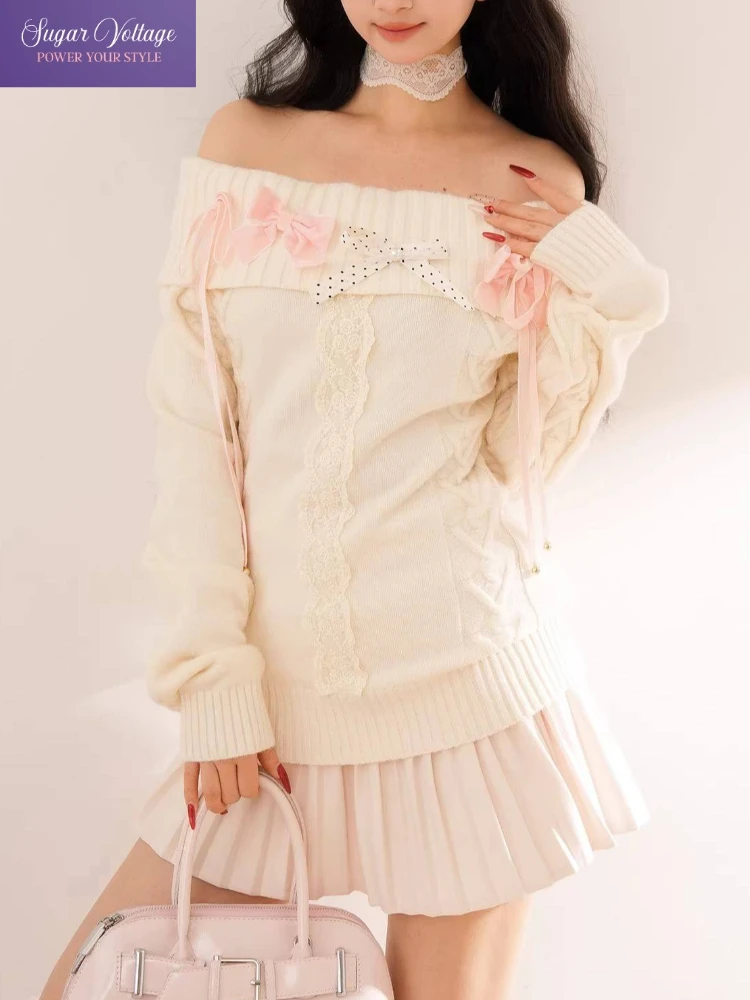 Japanese Sweet Knit Sweater Women Slim Fit White Bow Off Shoulder Top Thick Warm Autumn Winter Elegant Chic Base Layer Knitwear
Japanese Sweet Knit Sweater Women Slim Fit White Bow Off Shoulder Top Thick Warm Autumn Winter Elegant Chic Base Layer Knitwear