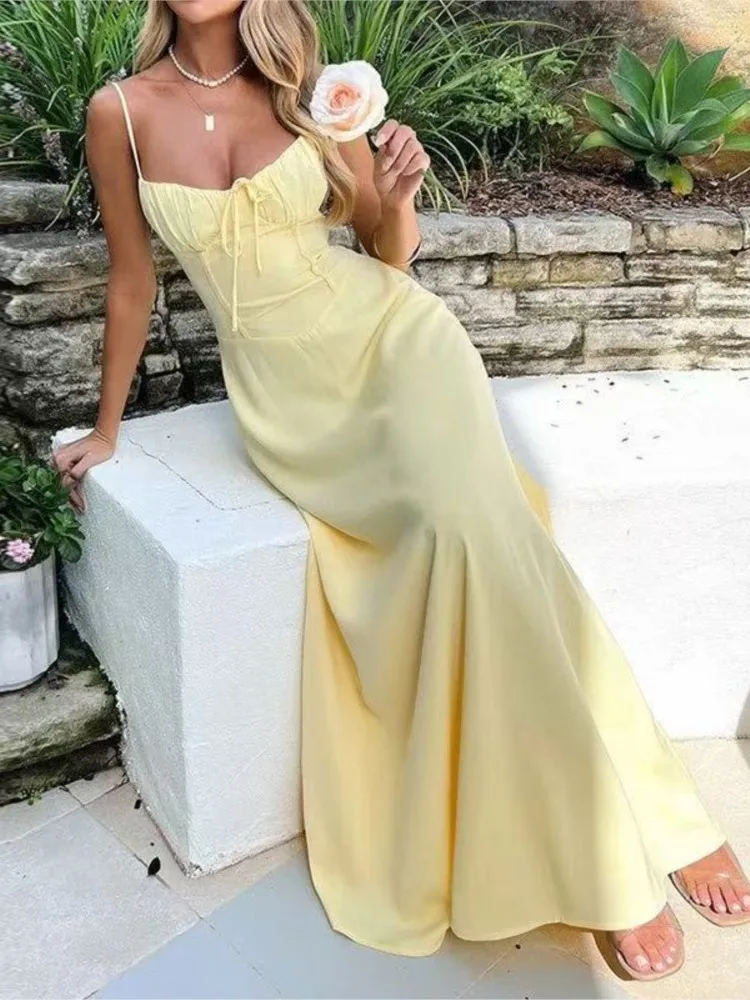 Women Lace Up Sleeveless Camisole Dress Female 2026Summer Elegant Beach Vacation Long Dress Spaghetti StrapCasual Party Dress
Women Lace Up Sleeveless Camisole Dress Female 2026Summer Elegant Beach Vacation Long Dress Spaghetti StrapCasual Party Dress