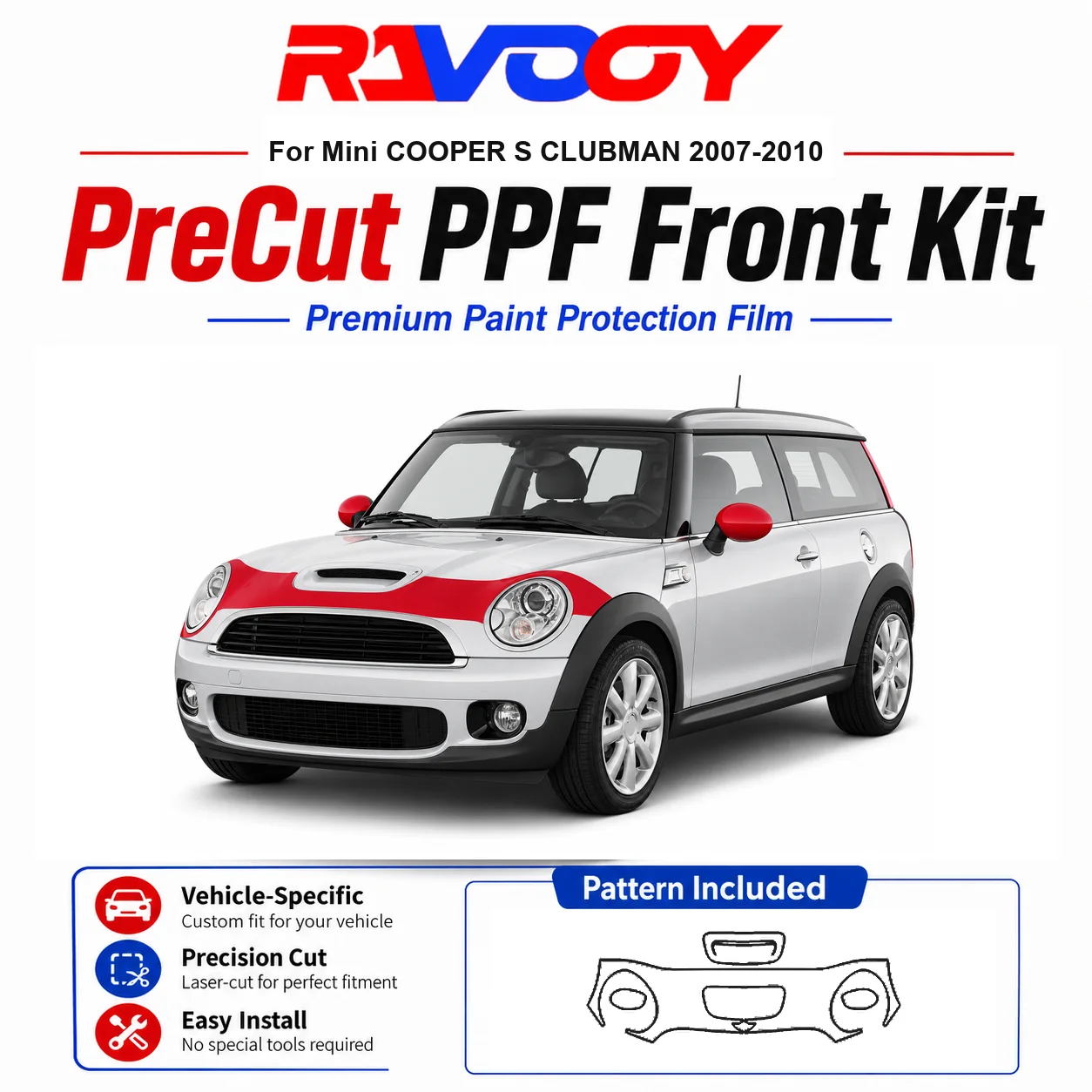 8.5mil TPU Precut PPF Kit For MINI COOPER S CLUBMAN 2007-2010 - Hood, Fenders & Mirror Set - Self-Healing Clear Bra Film
8.5mil TPU Precut PPF Kit For MINI COOPER S CLUBMAN 2007-2010 - Hood, Fenders & Mirror Set - Self-Healing Clear Bra Film