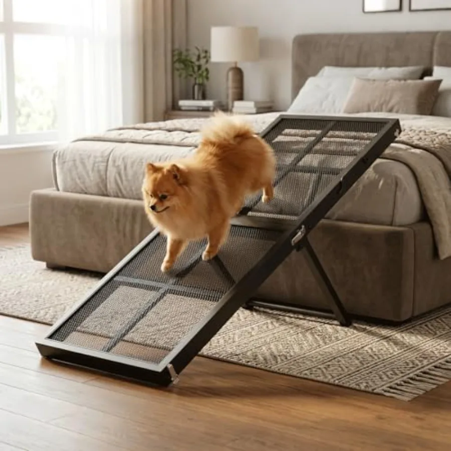 Foldable Dog Ramp for Bed and Couch, Black Aluminum Alloy, 5-Level Height-Adjustable, Lightweight with Carry Handle, Indoor/Out
Foldable Dog Ramp for Bed and Couch, Black Aluminum Alloy, 5-Level Height-Adjustable, Lightweight with Carry Handle, Indoor/Out