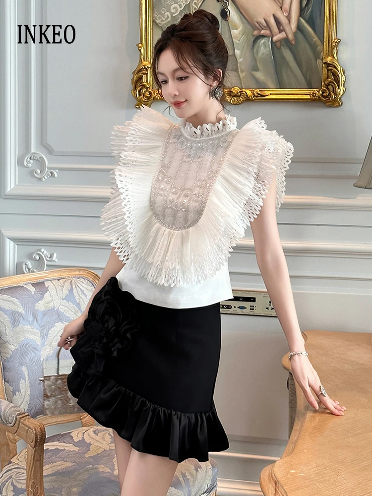 Luxury sequined beading tops Slim Women 2025 Summer Design Pleated flying sleeve crop tops White Sexy cutwork shirt INKEO 5T075
Luxury sequined beading tops Slim Women 2025 Summer Design Pleated flying sleeve crop tops White Sexy cutwork shirt INKEO 5T075