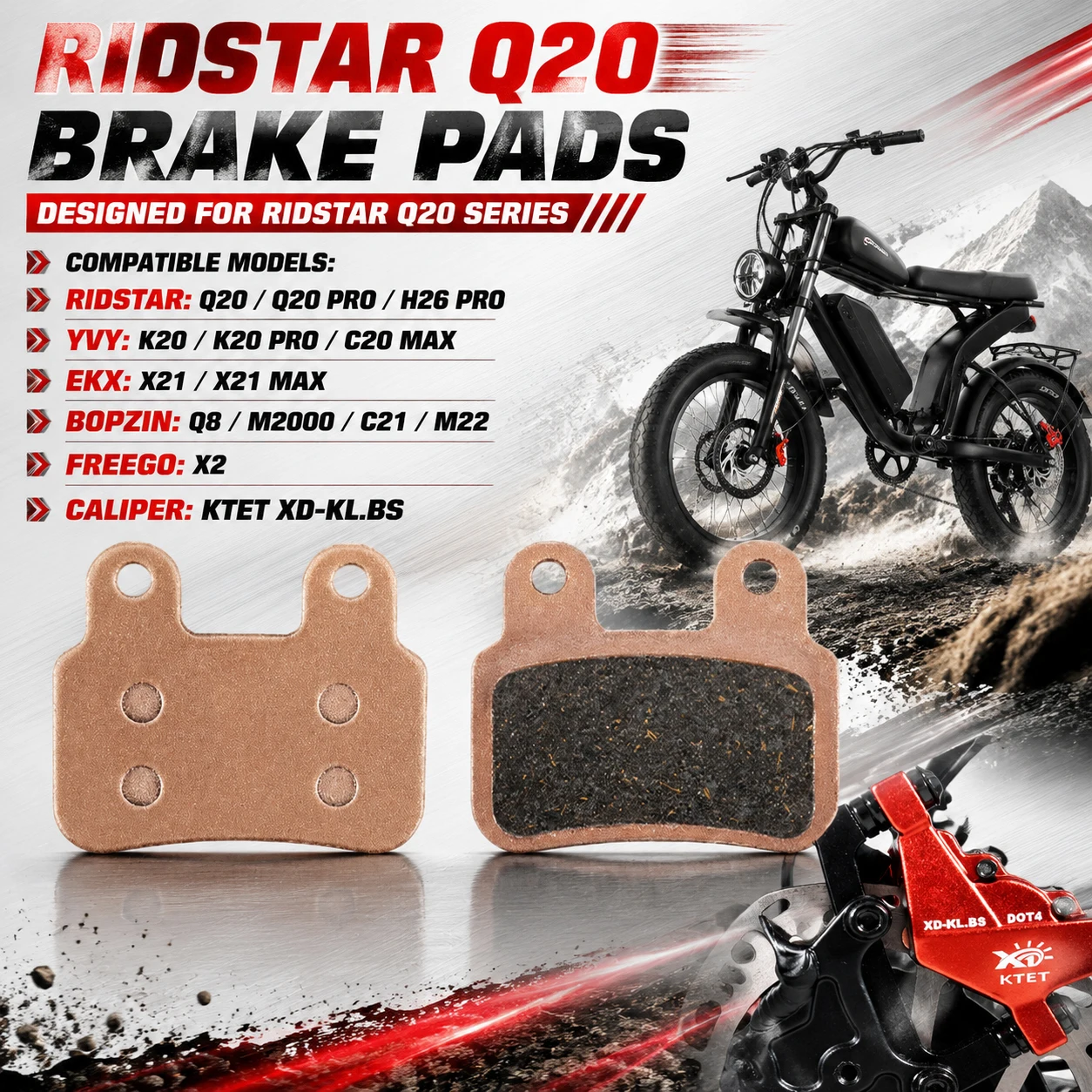 Semi-Metallic Ebike Brake Pads Low Noise Long Lasting for Ridstar Q20 YVY EKX Bopzin Freego KTET XD-KL.BS Hydraulic
Semi-Metallic Ebike Brake Pads Low Noise Long Lasting for Ridstar Q20 YVY EKX Bopzin Freego KTET XD-KL.BS Hydraulic