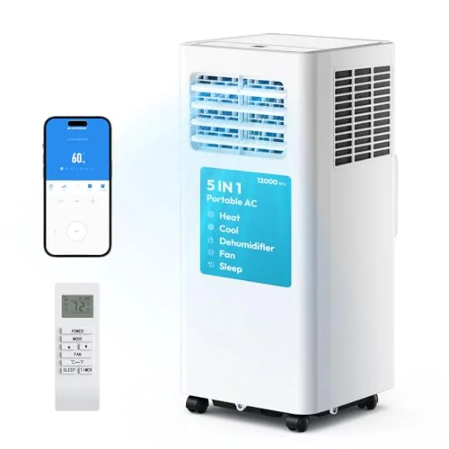 Portable Air Conditioners 12, 000 BTU, 5-in-1 AC Unit for Bedroom, White Plastic, Cools up to 550 Sq.Ft., Includes Heat/Fan/Deh
Portable Air Conditioners 12, 000 BTU, 5-in-1 AC Unit for Bedroom, White Plastic, Cools up to 550 Sq.Ft., Includes Heat/Fan/Deh