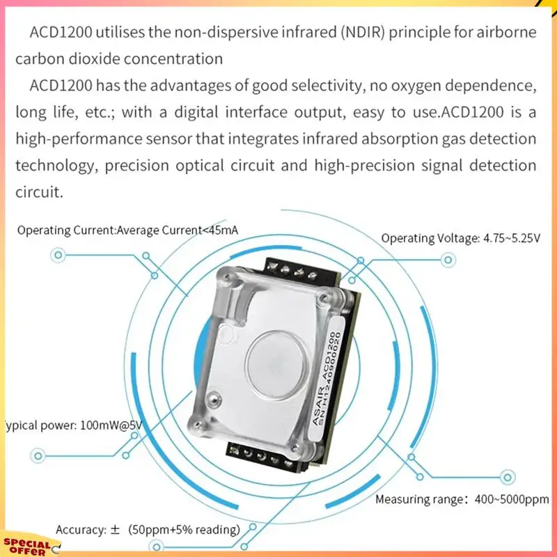 ABFI Новый модуль инфракрасного датчика ASAIR CO2, высокоточное обнаружение концентрации CO2, принцип NDIR ACD1200
ABFI Новый модуль инфракрасного датчика ASAIR CO2, высокоточное обнаружение концентрации CO2, принцип NDIR ACD1200