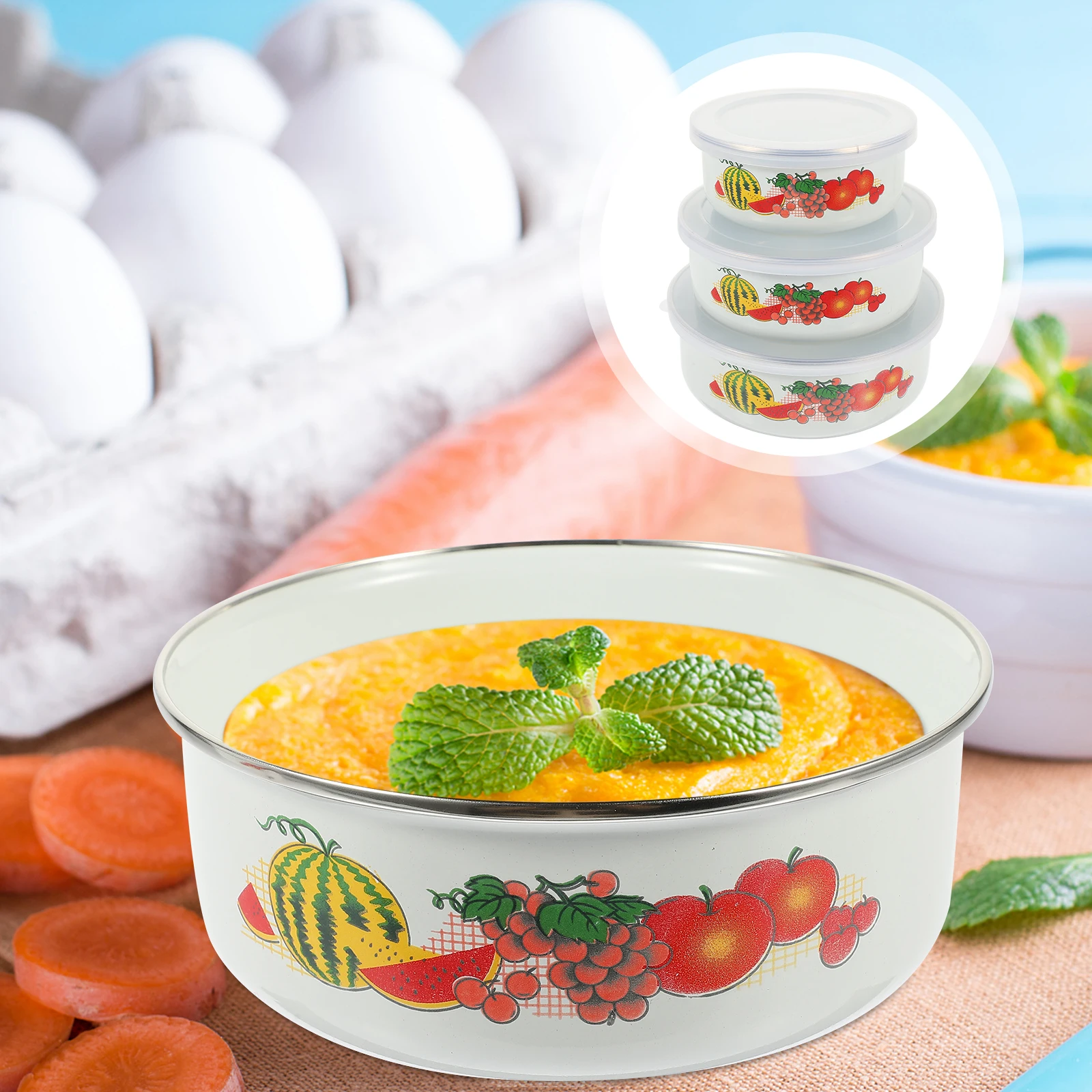 3 Pcs Enamel Bowls Set Vintage Salad Food Storage Containers Kitchenware Large Medium Small Size Preservation Bowls
3 Pcs Enamel Bowls Set Vintage Salad Food Storage Containers Kitchenware Large Medium Small Size Preservation Bowls