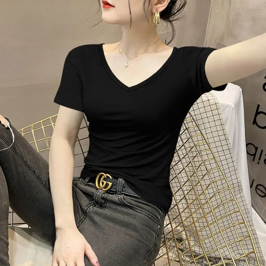 Women's Modal V Neck T-Shirt Slimming Short-Sleeved Heart-Neck Design Ice Silk Cool Summer Top
Women's Modal V Neck T-Shirt Slimming Short-Sleeved Heart-Neck Design Ice Silk Cool Summer Top
