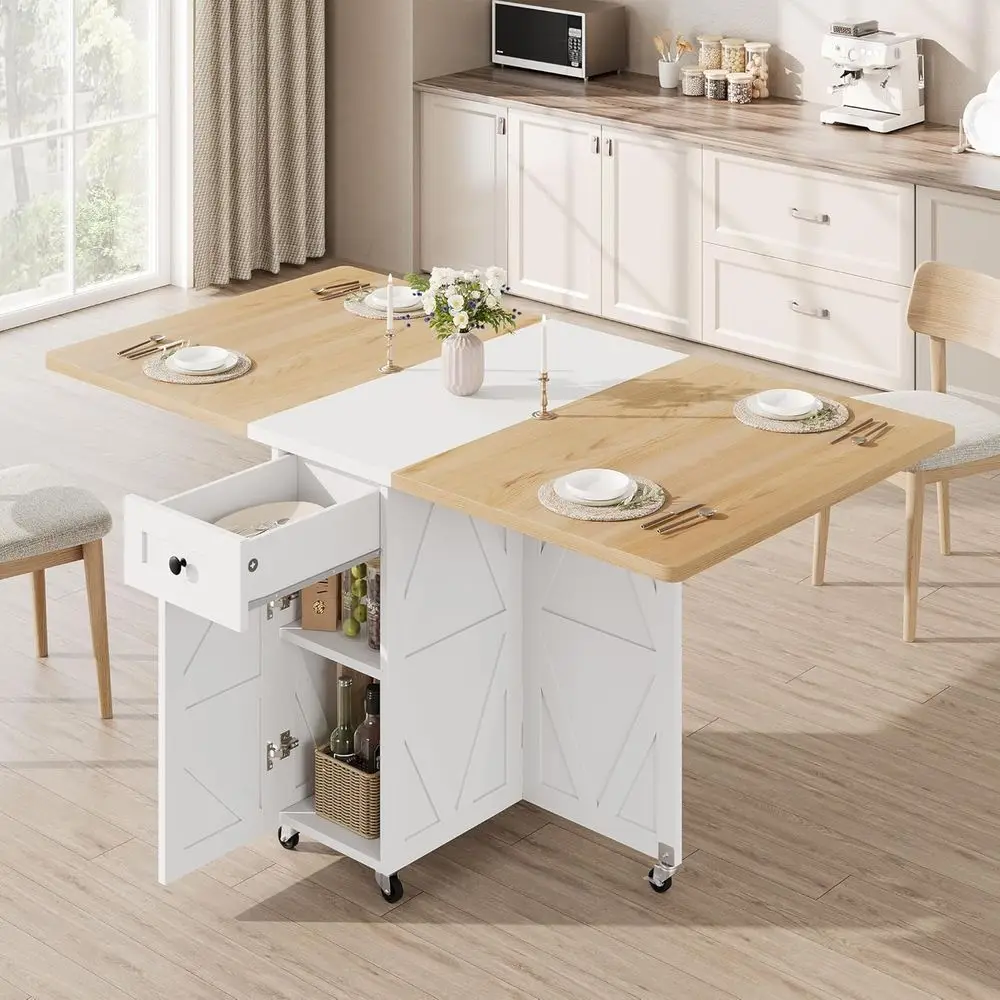 Expandable Dining Table with Storage, 4 Seats, on Wheels for Small Spaces - Pear Wood White
Expandable Dining Table with Storage, 4 Seats, on Wheels for Small Spaces - Pear Wood White