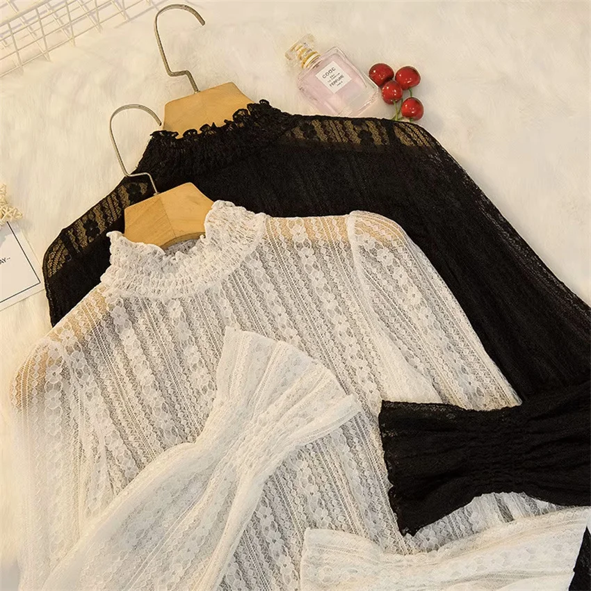 New Autumn Winter Women Flare Sleeve Lace Blouse Elegant Lady Mesh Blousas Hollow Out Shirt Tops Pullovers Fairy Bottomings 2485
New Autumn Winter Women Flare Sleeve Lace Blouse Elegant Lady Mesh Blousas Hollow Out Shirt Tops Pullovers Fairy Bottomings 2485