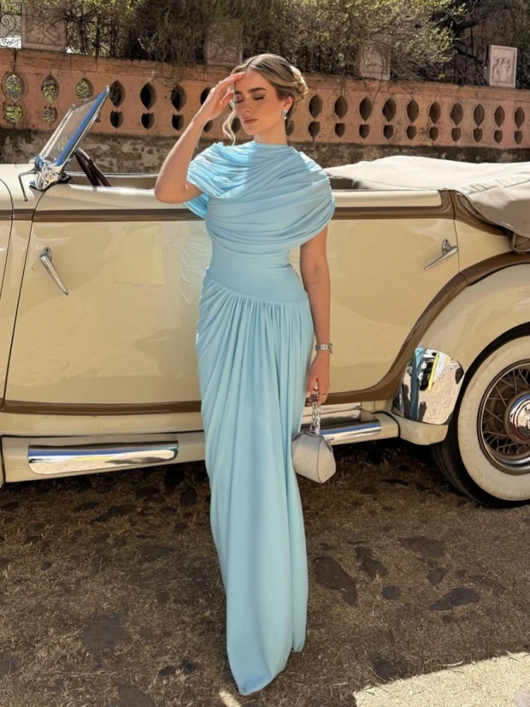 Summer Sexy Sleeves Patchwork Pleated Long Dress Women Blue Asymmetrical Folds Slim Dresses Evening Party Cocktail Gowns
Summer Sexy Sleeves Patchwork Pleated Long Dress Women Blue Asymmetrical Folds Slim Dresses Evening Party Cocktail Gowns