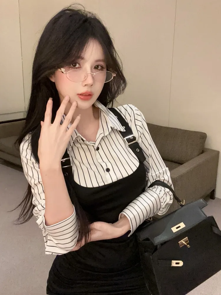 Korean Style Striped Shirt Dress Women's Fashion Slim Fit Short Skirt Spring Design High Waist Bum Covering Dress
Korean Style Striped Shirt Dress Women's Fashion Slim Fit Short Skirt Spring Design High Waist Bum Covering Dress