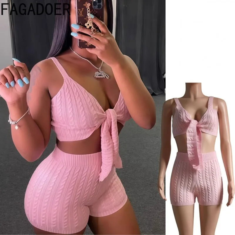 FAGADOER Sexy Knitting 2 Pieces Set for Woman Pink Spaghetti Strap V Neck Crop Top + Bodycon Shorts Suits Female Streetwear New
FAGADOER Sexy Knitting 2 Pieces Set for Woman Pink Spaghetti Strap V Neck Crop Top + Bodycon Shorts Suits Female Streetwear New