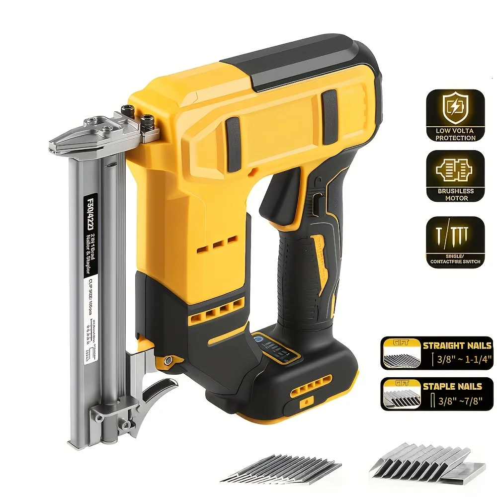 Dual-purpose Cordless Nailer and Stapler, for Dewalt 20V Max Batteries, 18GA Brushless Nail Gun, Adjustable Depth, Suitable for Woodworking, Framing, and Home DIY, Compatible with 1-1/4 Inch Finish Nails and 7/8 Inch Landscape Staples
Dual-purpose Cordless Nailer and Stapler, for Dewalt 20V Max Batteries, 18GA Brushless Nail Gun, Adjustable Depth, Suitable for Woodworking, Framing, and Home DIY, Compatible with 1-1/4 Inch Finish Nails and 7/8 Inch Landscape Staples