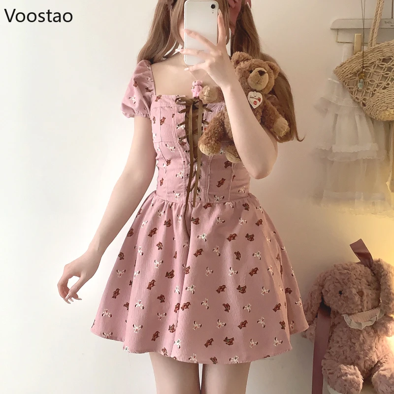 Sweet Lolita Style Corduroy Mini Dress Women Elegant Cute Cartoon Bear Strawberry Print Party Dresses Korean Y2k Princess Dress
Sweet Lolita Style Corduroy Mini Dress Women Elegant Cute Cartoon Bear Strawberry Print Party Dresses Korean Y2k Princess Dress
