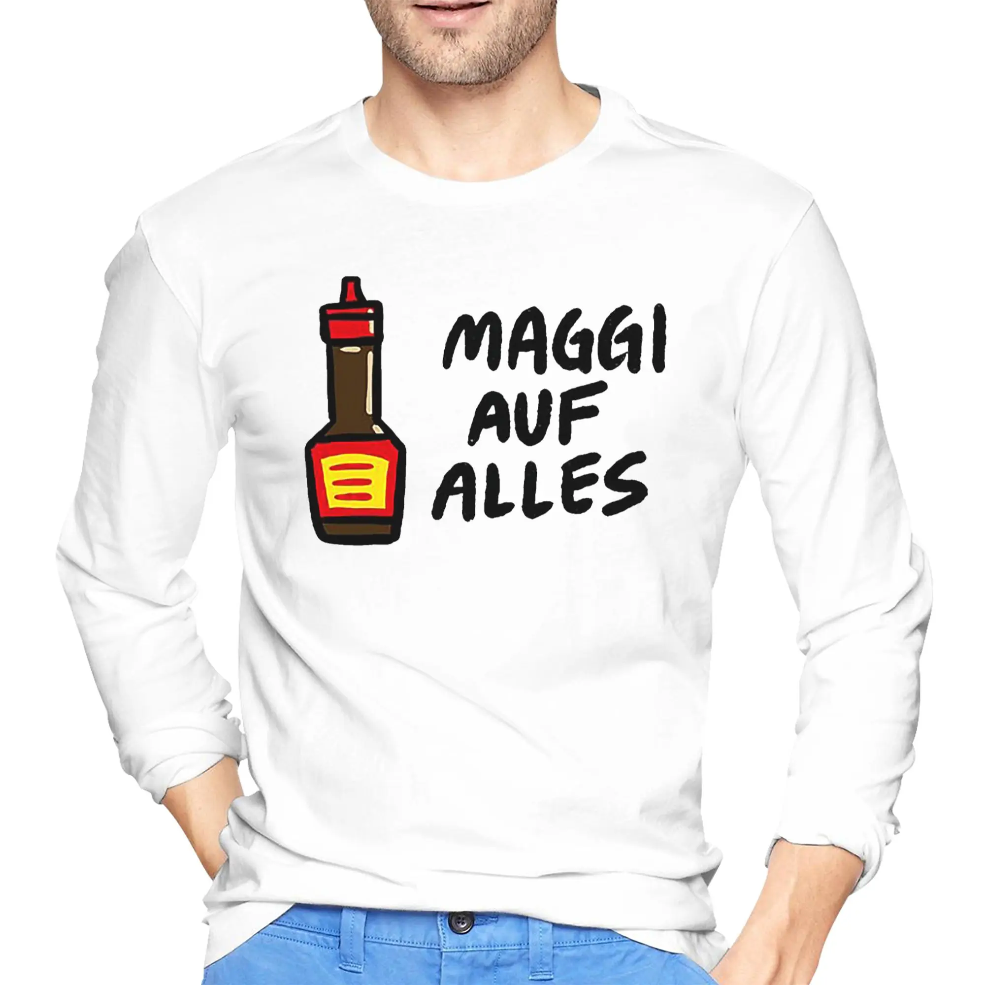 Maggi Auf Alles (Deutsch) Мужская футболка с длинными рукавами Повседневные футболки с круглым вырезом Весенние и осенние мужские топы 
Maggi Auf Alles (Deutsch) Мужская футболка с длинными рукавами Повседневные футболки с круглым вырезом Весенние и осенние мужские топы