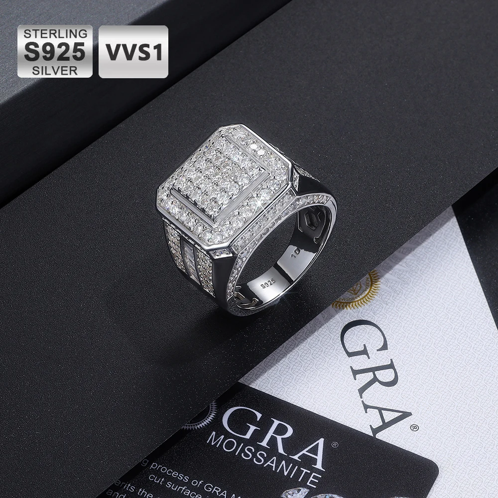 Мужское кольцо из стерлингового серебра VVS с муассанитом S925, хипстерский стиль, квадратные и круглые блестящие огранки, ювелирные изделия в стиле хип-хоп 
Мужское кольцо из стерлингового серебра VVS с муассанитом S925, хипстерский стиль, квадратные и круглые блестящие огранки, ювелирные изделия в стиле хип-хоп