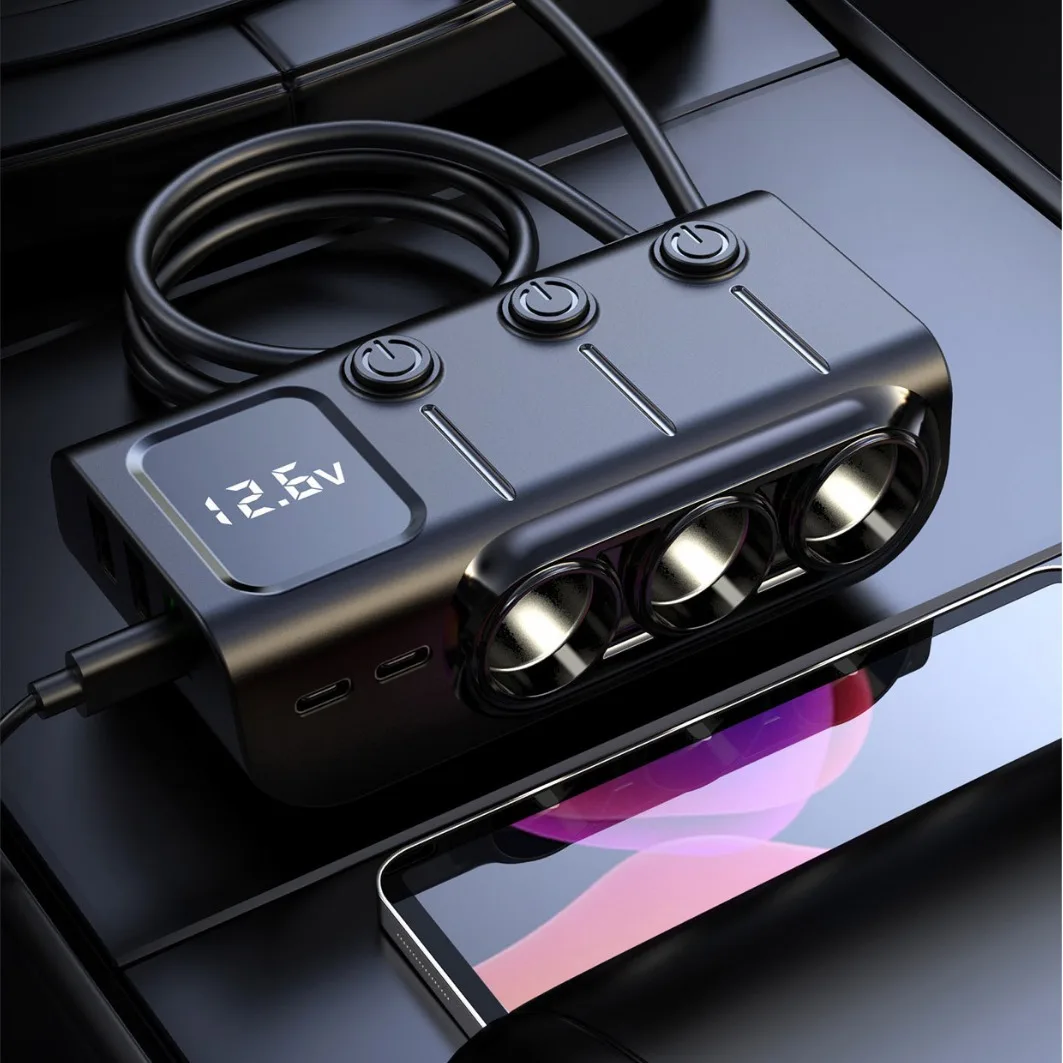 New car one-to-three mobile phone charger 120W car charging voltage detection PD fast charging 3USB charger
New car one-to-three mobile phone charger 120W car charging voltage detection PD fast charging 3USB charger