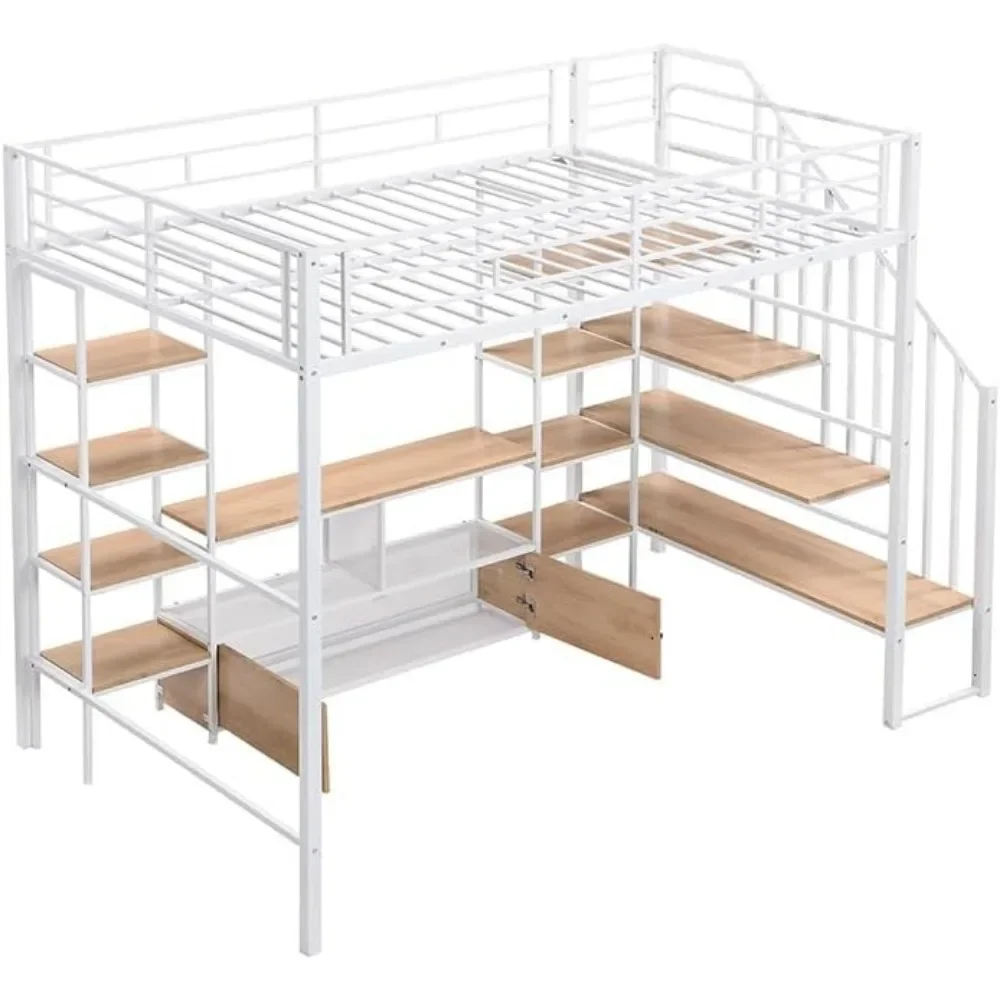 Full Storage Beds, Full Size Loft Bed with Staircase and Desk, Metal Fulls Loft Bed Frame with Storage Shelves
Full Storage Beds, Full Size Loft Bed with Staircase and Desk, Metal Fulls Loft Bed Frame with Storage Shelves