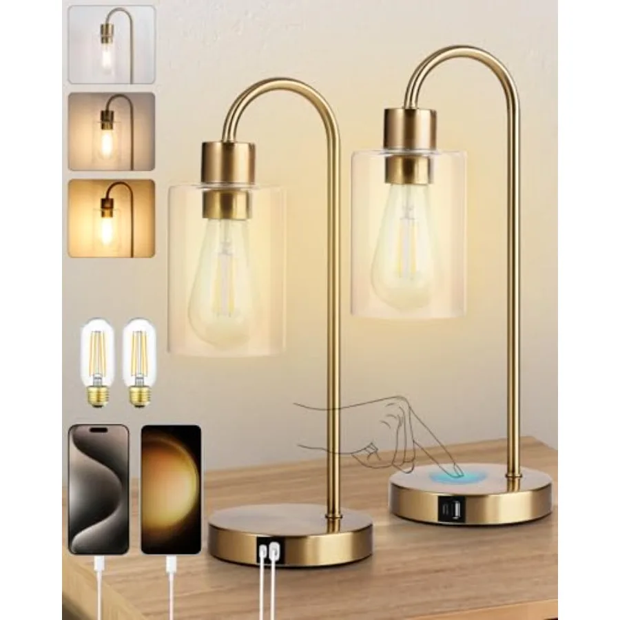 Bedside Lamps Set of 2, Gold Touch Table Lamp with USB C+A Ports, 3 Way Dimmable Bedroom Lamps with Glass Shade, Brass Nightsta
Bedside Lamps Set of 2, Gold Touch Table Lamp with USB C+A Ports, 3 Way Dimmable Bedroom Lamps with Glass Shade, Brass Nightsta