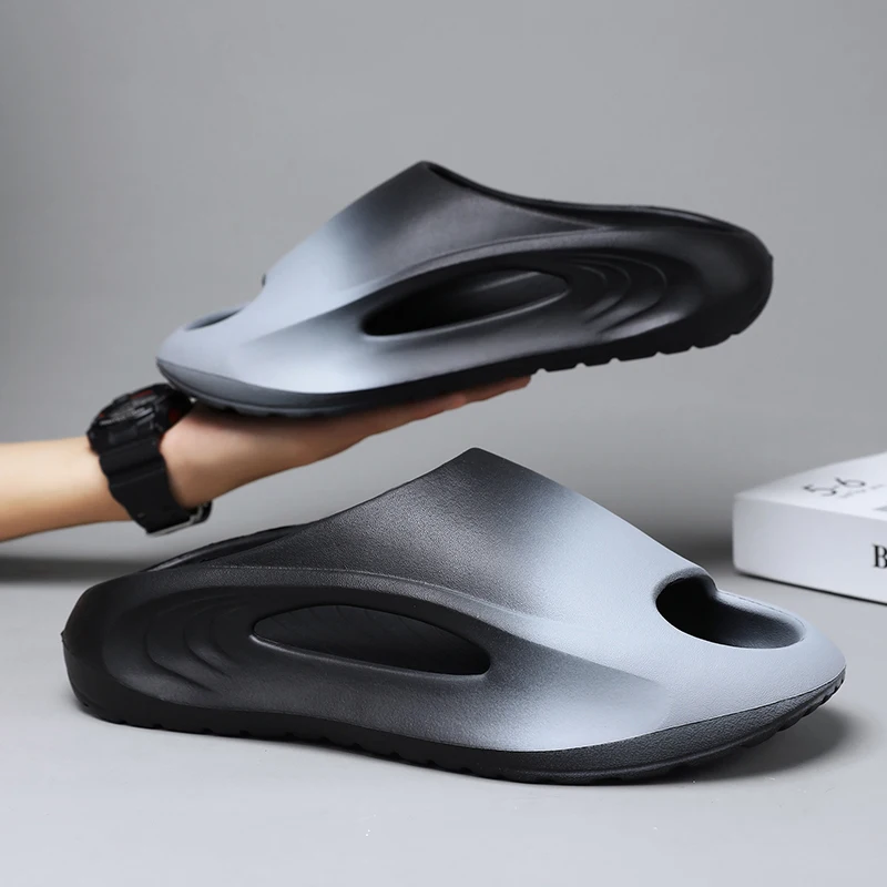 Модные мужские спортивные шлепанцы, летние шлепанцы с толстой подошвой из ЭВА, мужские сандалии без застежек, нескользящие пляжные шлепанцы для улицы
Модные мужские спортивные шлепанцы, летние шлепанцы с толстой подошвой из ЭВА, мужские сандалии без застежек, нескользящие пляжные шлепанцы для улицы