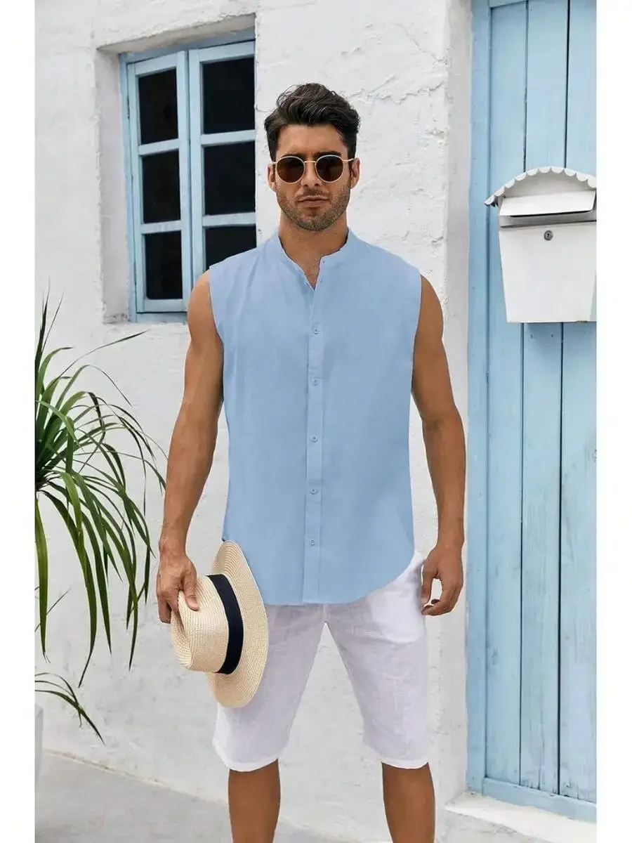 Mens Sleeveless Button Down Shirt Linen Cotton Summer Beach Casual Top
Mens Sleeveless Button Down Shirt Linen Cotton Summer Beach Casual Top