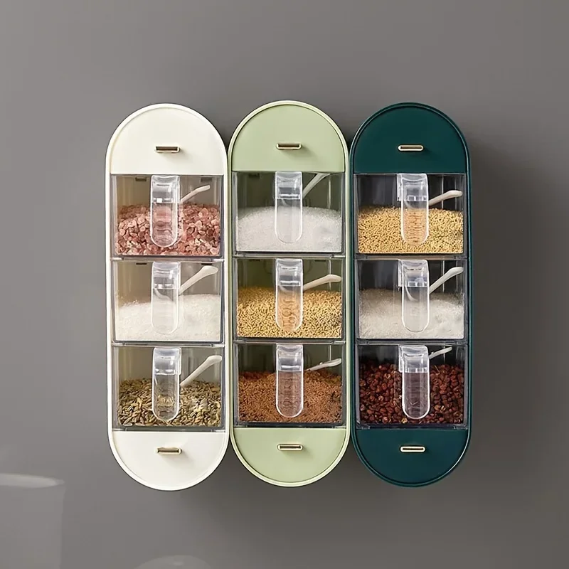 Wall mounted spice box, 5 compartment transparent spice box, sealed spice container, kitchen spice dispenser
Wall mounted spice box, 5 compartment transparent spice box, sealed spice container, kitchen spice dispenser