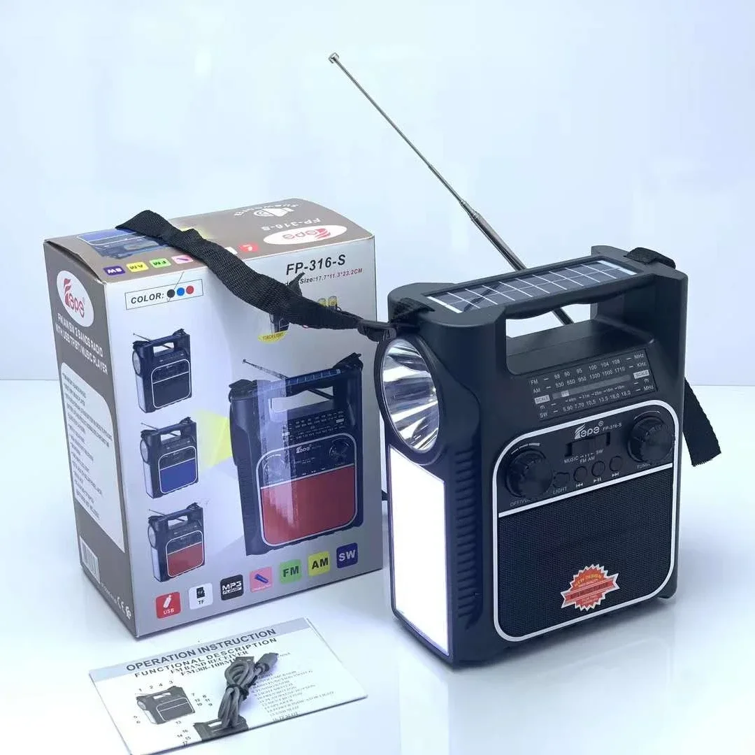 FP-316-S New Rechargeable Solar Radio Portable Handle Fm Am All Bands Outdoor Entertainment Wireless Radiogram Support Usb Bt
FP-316-S New Rechargeable Solar Radio Portable Handle Fm Am All Bands Outdoor Entertainment Wireless Radiogram Support Usb Bt