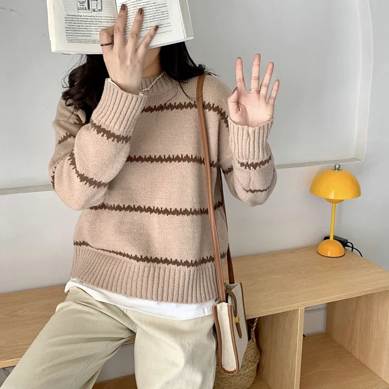 Autumn Winter O Neck Striped Contrasting Casual Women's Pullover Sweater Korean Loose Versatile Long Sleeved Lady Knitted Tops
Autumn Winter O Neck Striped Contrasting Casual Women's Pullover Sweater Korean Loose Versatile Long Sleeved Lady Knitted Tops