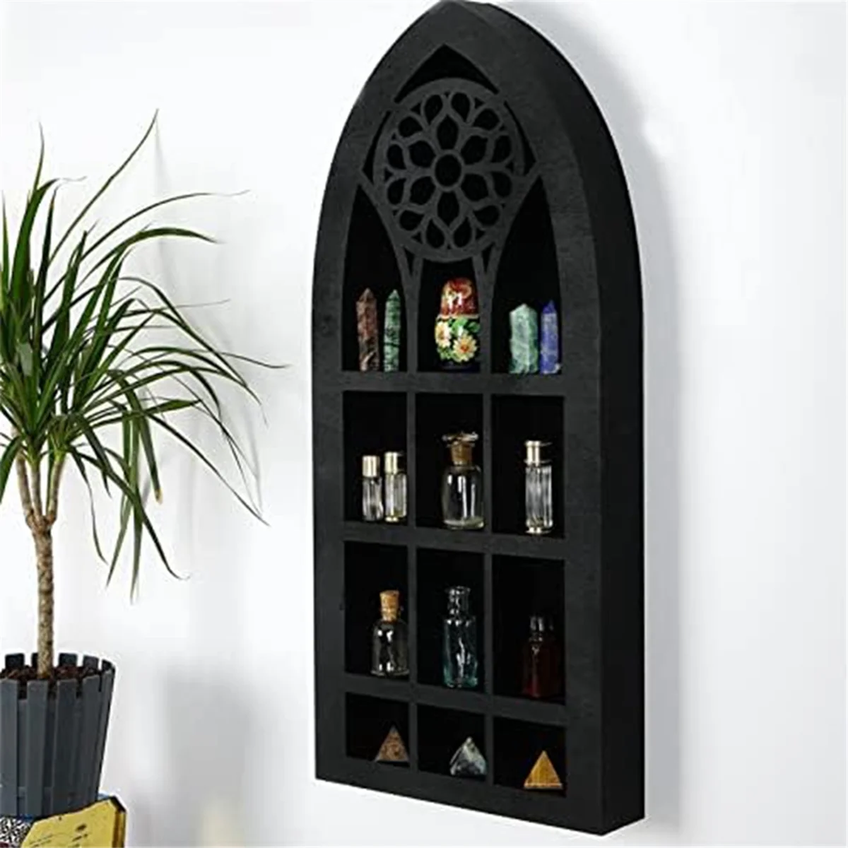 Wall Mounted Floating Shelves Old Church Window Crystal Wall Shelf Wall Hanging Gothic Boho Black Essential Oil Shelf GSY
Wall Mounted Floating Shelves Old Church Window Crystal Wall Shelf Wall Hanging Gothic Boho Black Essential Oil Shelf GSY