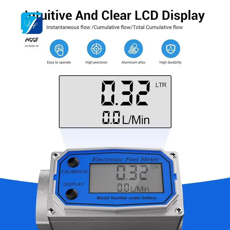 A55F-1 Inch Fuel Flow Meter With 3/4 Inch Adapters, Digital Turbine Flow Meter 2.5-31 GPM Inline NPT Thread Dieselflow Meter
A55F-1 Inch Fuel Flow Meter With 3/4 Inch Adapters, Digital Turbine Flow Meter 2.5-31 GPM Inline NPT Thread Dieselflow Meter