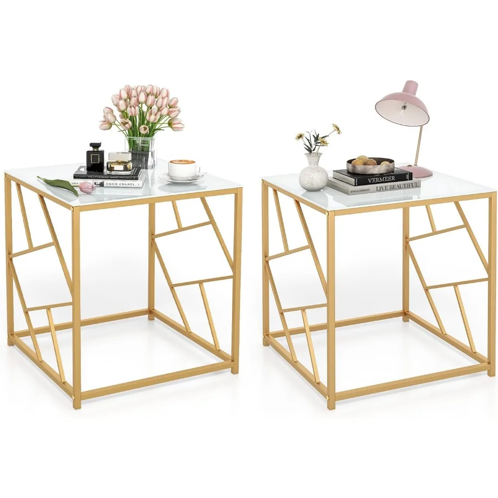 Table Set of 2, 19.5” Square End Table with Tempered Glass Top Geometric Metal Frame, Modern Accent Table for Small Space
Table Set of 2, 19.5” Square End Table with Tempered Glass Top Geometric Metal Frame, Modern Accent Table for Small Space