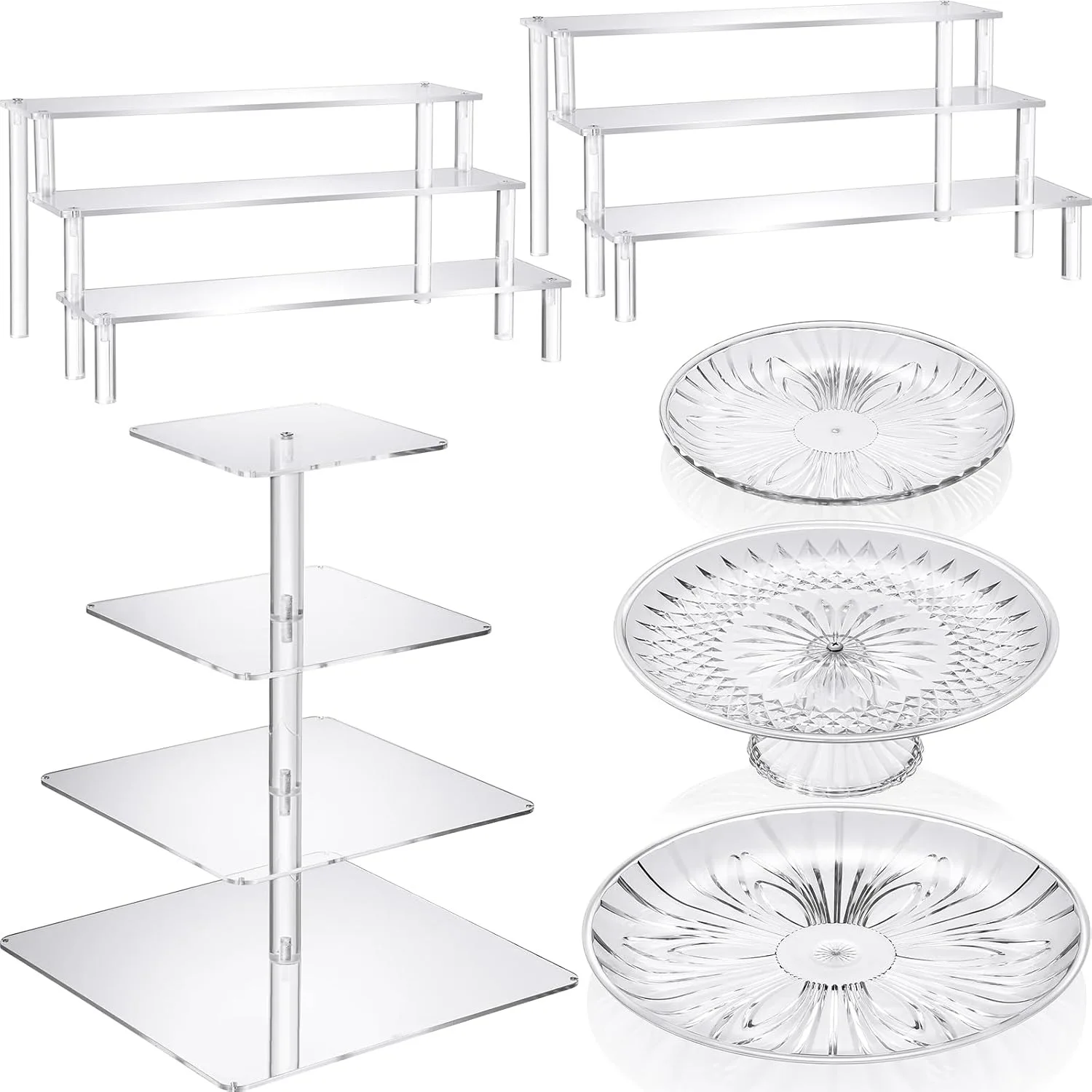 6-Piece Acrylic Dessert Stand Set with Display Risers, Cupcake Tower & Clear Round Trays for Wedding Baby Shower Decorations
6-Piece Acrylic Dessert Stand Set with Display Risers, Cupcake Tower & Clear Round Trays for Wedding Baby Shower Decorations