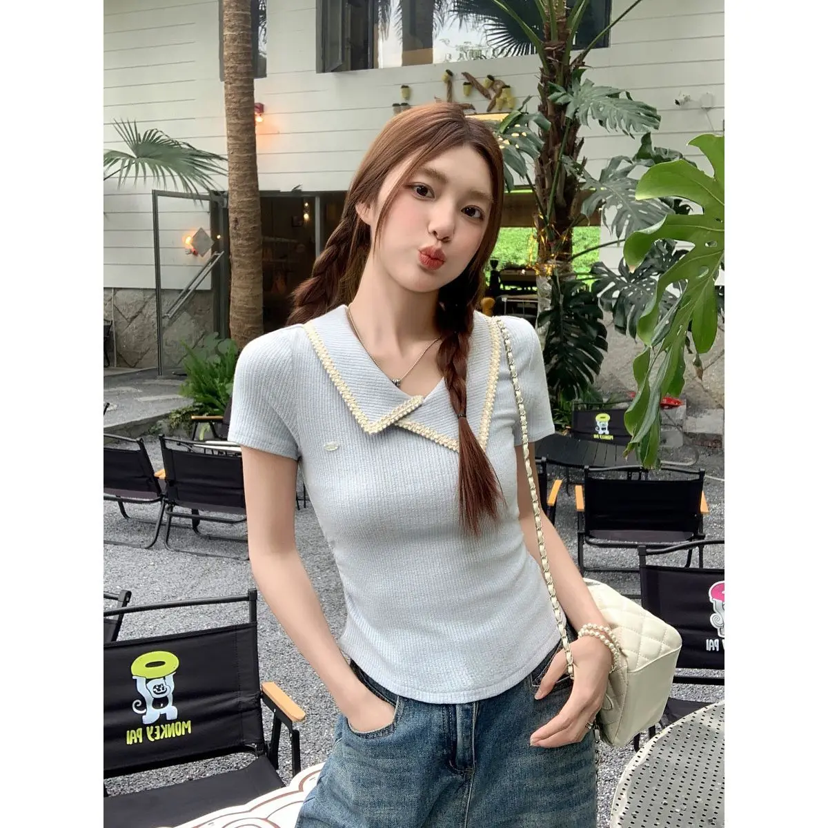 Irregular Lapel Short-sleeved T-shirt Women's Summer 2026 New Pleated Short Top
Irregular Lapel Short-sleeved T-shirt Women's Summer 2026 New Pleated Short Top