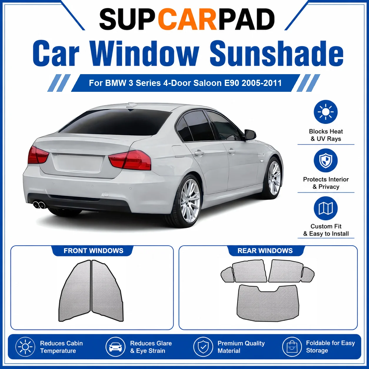 For BMW - BMW 3 Series 4-Door Saloon E90 2005-2011 Full Set Car Window Sunshades UV Block Privacy Heat Insulated Foldable Car Cu
For BMW - BMW 3 Series 4-Door Saloon E90 2005-2011 Full Set Car Window Sunshades UV Block Privacy Heat Insulated Foldable Car Cu