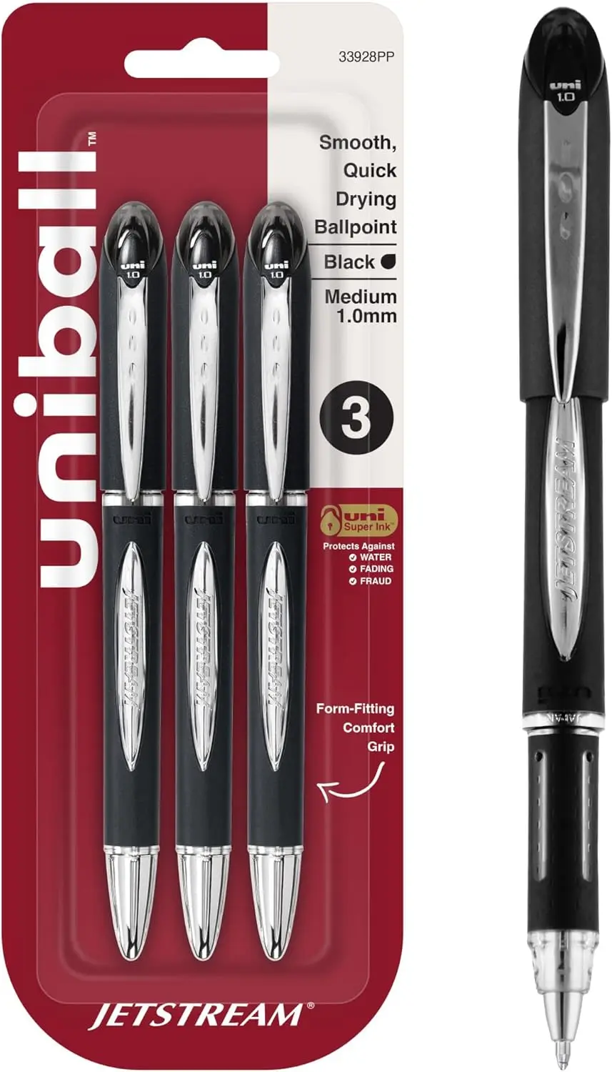 Smooth Writing Ballpoint Pens, Medium Point 1.0mm, Black Ink, 3 Pack
Smooth Writing Ballpoint Pens, Medium Point 1.0mm, Black Ink, 3 Pack