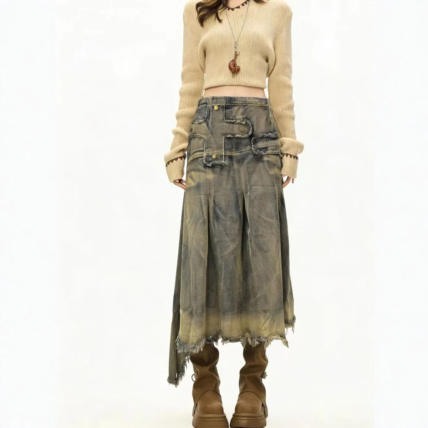 Retro Old Rough Edge Denim Skirt Women's 2026 New A-shaped Skirt Irregular Design
Retro Old Rough Edge Denim Skirt Women's 2026 New A-shaped Skirt Irregular Design