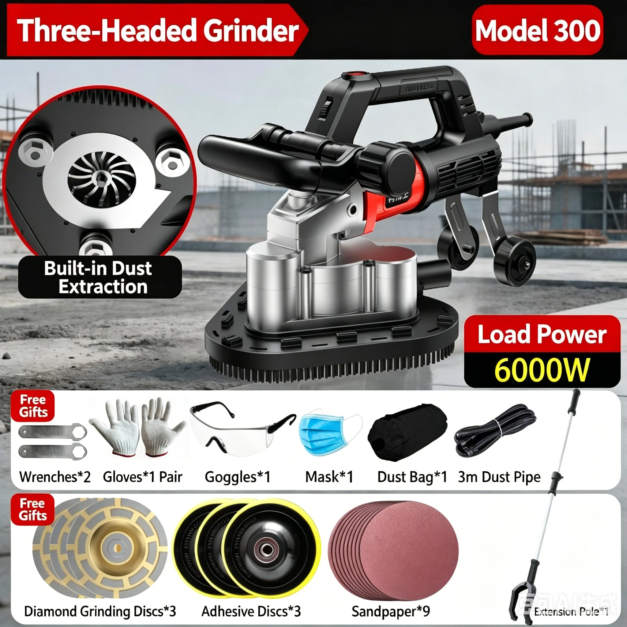 Portable Heavy Duty 3 Heads Epoxy Floor Grinder Concrete Cement Ground Polishing Machine Industrial Floor Renovation Grinding Po
Portable Heavy Duty 3 Heads Epoxy Floor Grinder Concrete Cement Ground Polishing Machine Industrial Floor Renovation Grinding Po